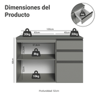 Gabinete para Baño Flotante 100 cm 1 Puerta 3 Cajones Gris Nice Madesa