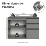 Gabinete para Baño 100 cm 1 Puertas 3 Cajones Sin Patas Nice Gris 03