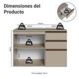 Gabinete Bajo para Baño de 100cm Sin Patas 1 Puerta 3 cajones Crema Nice 03