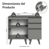 Gabinete Bajo para Baño 100cm 1 Puerta 3 Gavetas Gris Nice Madesa 04
