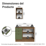 Combo Gabinete Bajo para Baño 110cm 3 Gavetas 3 Puertas Marrón/Verde Vik Madesa 01