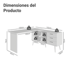 Tocador Esquinero 302 x 60 cm 3 Cajones Blanco Madesa