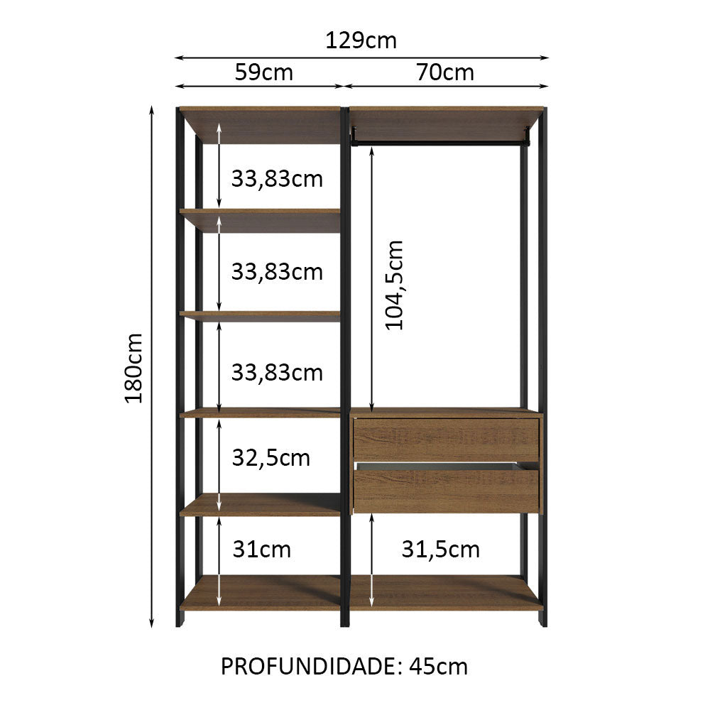 Clóset Modular Valencia 2 Cajones 129cm Marrón/Negro Madesa