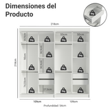 Conjunto de 2 Clósets 4 Puertas Corredizas con 4 Espejos Blanco/Marrón Tokio Madesa