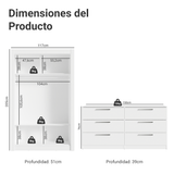 Conjunto de Recámara Individual con Clóset 2 Puertas con Espejos y Cómoda Blanco Madesa