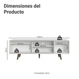 Mueble para TV hasta 80 Pulgadas 160 cm Con Patas Torino Blanco/Marrón
