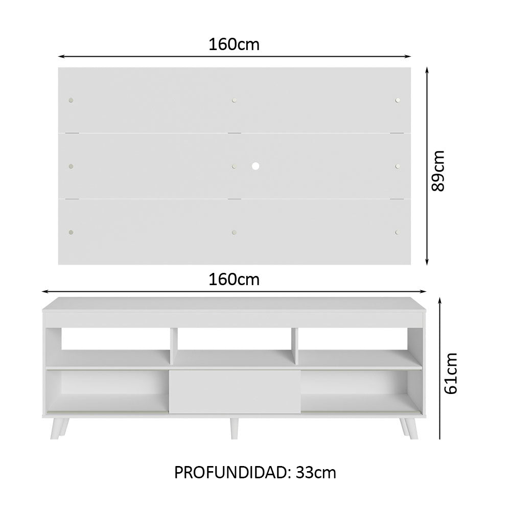 Mueble con Panel para TV hasta 65 Pulgadas con patas Blanco Detroit Madesa