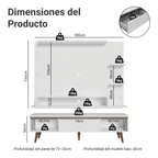 Kit Panel para TV hasta 60 Pulgadas y Rack 180 cm Blanco/Marrón Reims Madesa