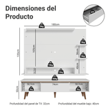 Mueble con Panel para TV hasta 60 Pulgadas 180 cm con patas Blanco/Marrón Reims Madesa