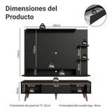 Mueble con Panel para TV hasta 60 Pulgadas 180 cm con patas Negro/Marrón Reims Madesa