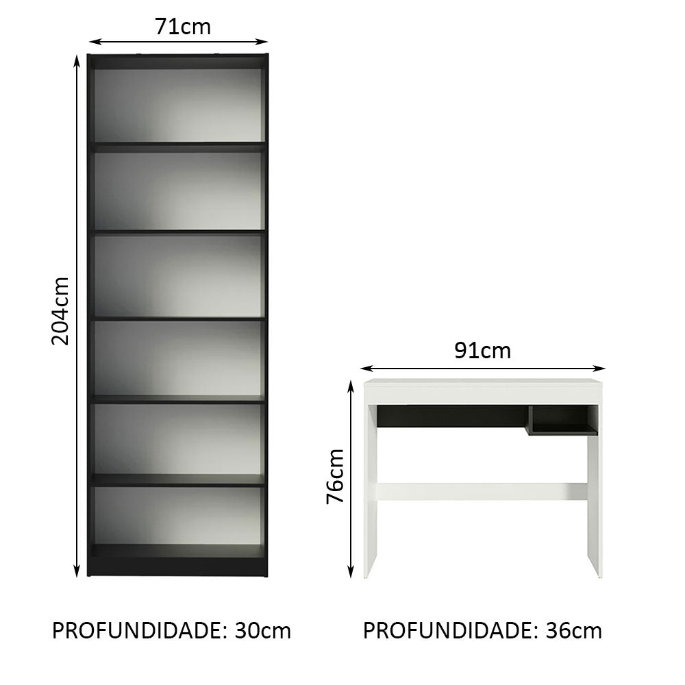 Escritorio Rubi + Estante Librero 6908 Blanco/Negro