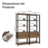 Armario Estante Multiuso 4 Cajones 8 Niveles 140cm Marrón/Negro