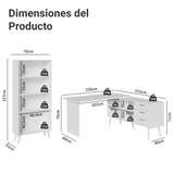 Kit 2 Piezas con Escritorio Esquinero 3 Cajones y Vitrina Multiuso Blanco