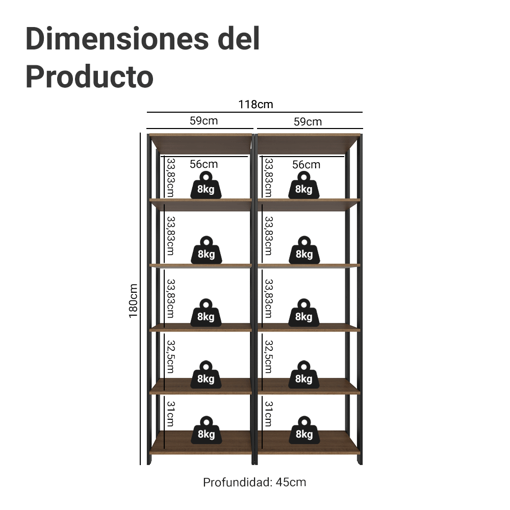 Estante Armario Multiuso para Escritorio 118cm 10 Repisas Marrón/Negro Madesa