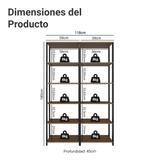 Estante Armario Multiuso para Escritorio 118cm 10 Repisas Marrón/Negro Madesa