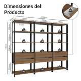 Armario Estante Multiuso 6 Cajones 12 Niveles 210cm Marrón/Negro