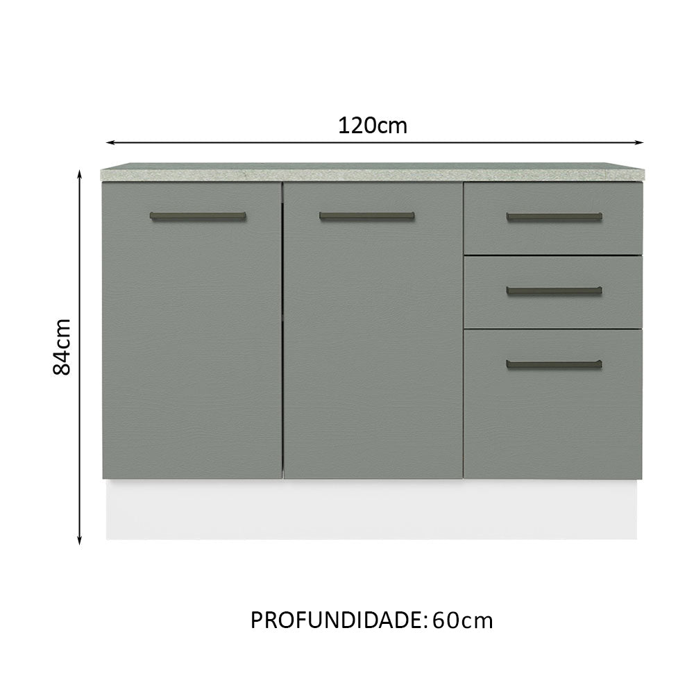 Gabinete Bajo Multiuso 120 cm 2 Puertas 3 Cajones Blanco/Gris Madesa