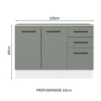 Gabinete Bajo Multiuso 120 cm 2 Puertas 3 Cajones Blanco/Gris Madesa