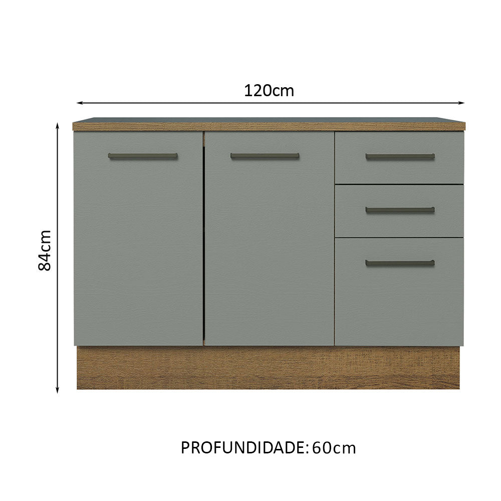 Gabinete Bajo Multiuso 120 cm 2 Puertas 3 Cajones Marrón/Gris Madesa