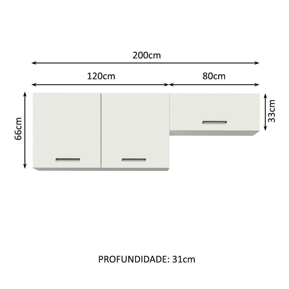Kit 2 Gabinetes Superiores 200 cm 3 Puertas Blanco Agata Madesa