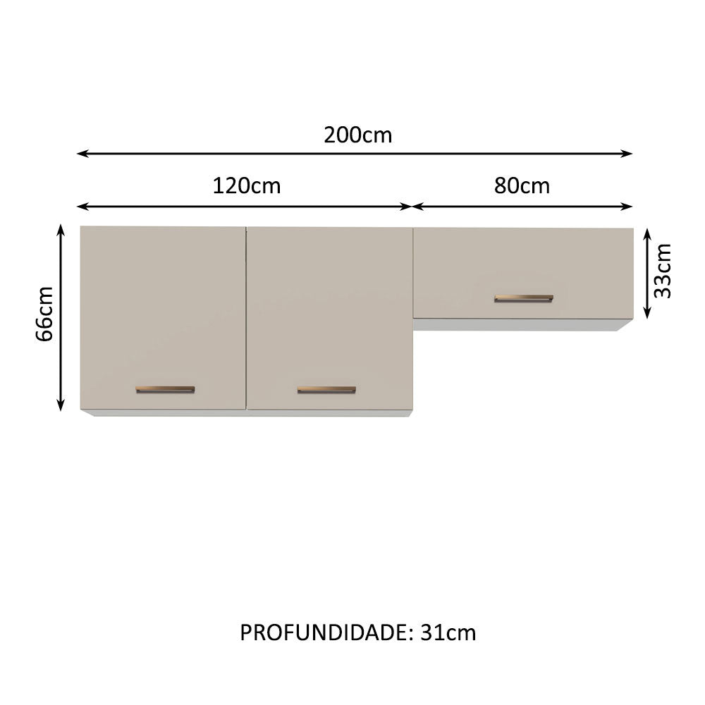 Kit 2 Gabinetes Superiores 200 cm 3 Puertas Blanco/Crema Agata Madesa