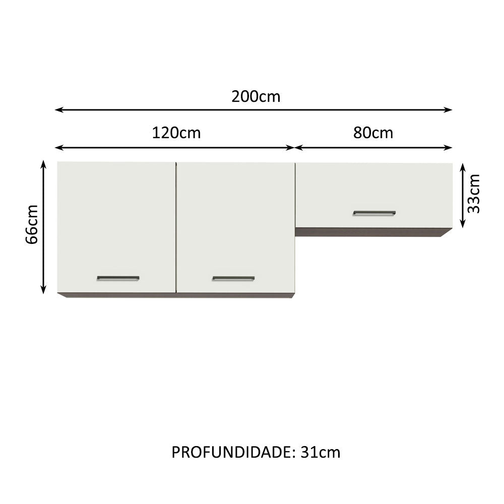 Kit 2 Gabinetes Superiores 200 cm 3 Puertas Marrón/Blanco Agata Madesa