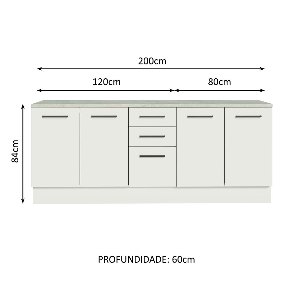 Kit 2 Gabinetes Bajos Multiuso 200 cm 4 Puertas 3 Cajones Blanco Agata Madesa
