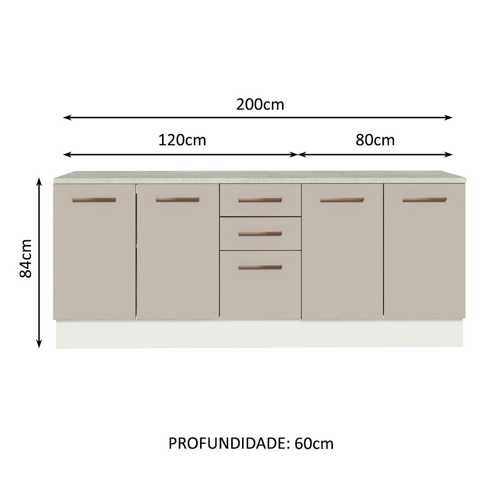 Kit 2 Gabinetes Bajos Multiuso 200 cm 4 Puertas 3 Cajones Blanco/Crema Agata Madesa