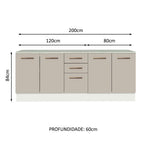 Kit 2 Gabinetes Bajos Multiuso 200 cm 4 Puertas 3 Cajones Blanco/Crema Agata Madesa