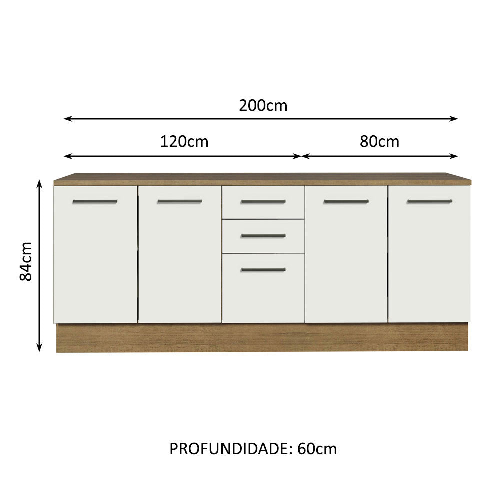 Kit 2 Gabinetes Bajos Multiuso 200 cm 4 Puertas 3 Cajones Marrón/Blanco Agata Madesa