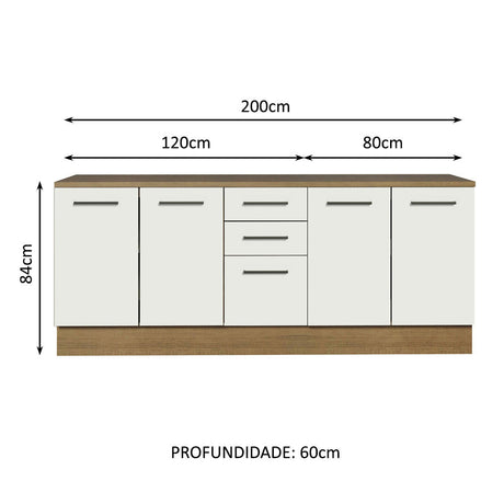 Kit con 2 Gabinetes Bajos 4 Puertas 3 Cajones Marrón/Blanco Agata Madesa