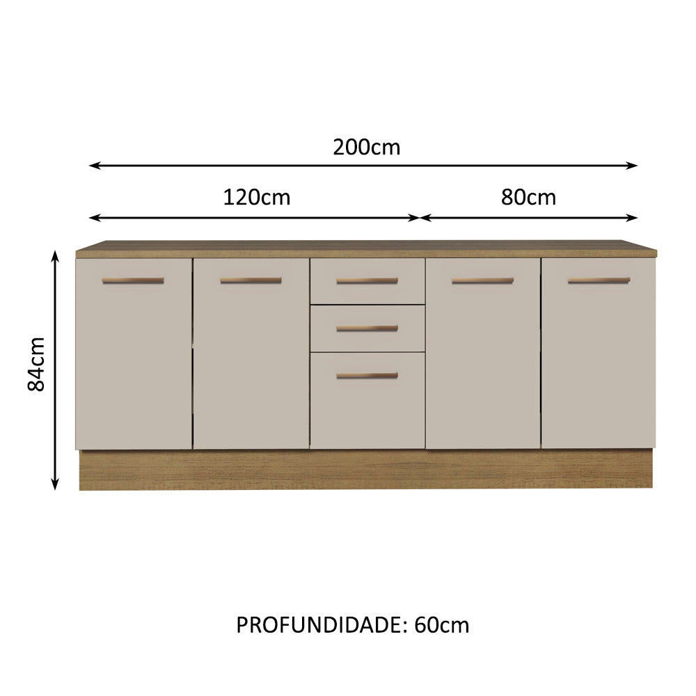 Kit 2 Gabinetes Bajos Multiuso 200 cm 4 Puertas 3 Cajones Marrón/Crema Agata Madesa