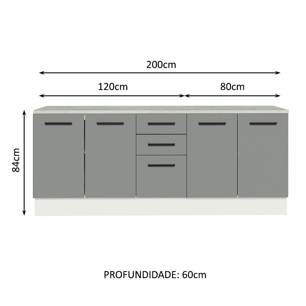 Kit 2 Gabinetes Bajos Multiuso 200 cm 4 Puertas 3 Cajones Blanco/Gris Agata Madesa