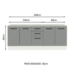 Kit 2 Gabinetes Bajos Multiuso 200 cm 4 Puertas 3 Cajones Blanco/Gris Agata Madesa