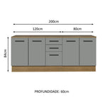 Kit 2 Gabinetes Bajos Multiuso 200 cm 4 Puertas 3 Cajones Marrón/Gris Agata Madesa