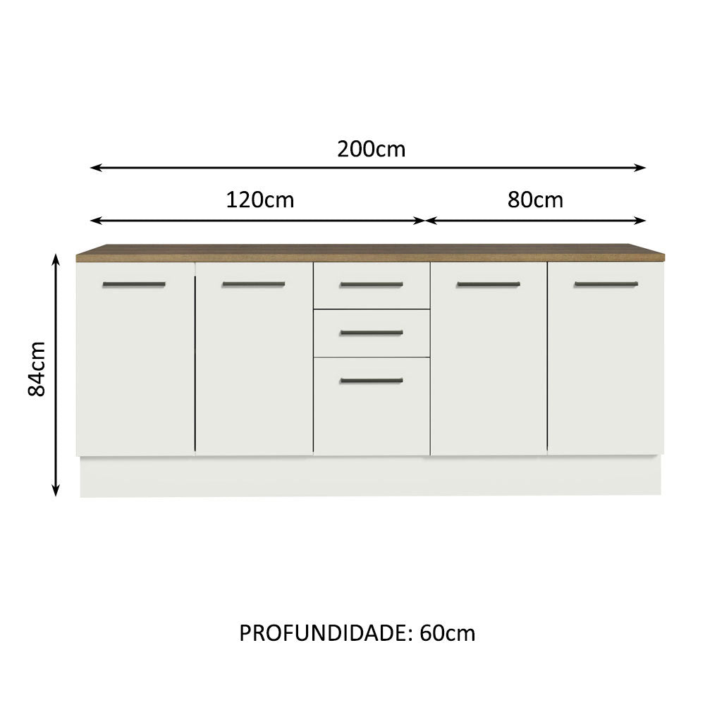 Kit 2 Gabinetes Bajos Multiuso 200 cm 4 Puertas 3 Cajones Blanco/Marrón Agata Madesa