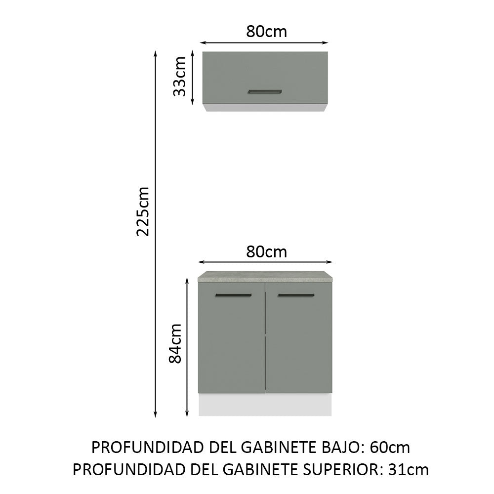 Kit Gabinete Bajo y Gabinete Superior Multiuso 80 cm Blanco/Gris Agata Madesa