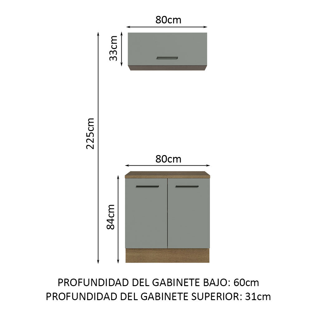 Kit Gabinete Bajo y Gabinete Superior Multiuso 80 cm Marrón/Gris Agata Madesa