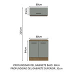 Kit Gabinete Bajo y Gabinete Superior Multiuso 80 cm Marrón/Gris Agata Madesa