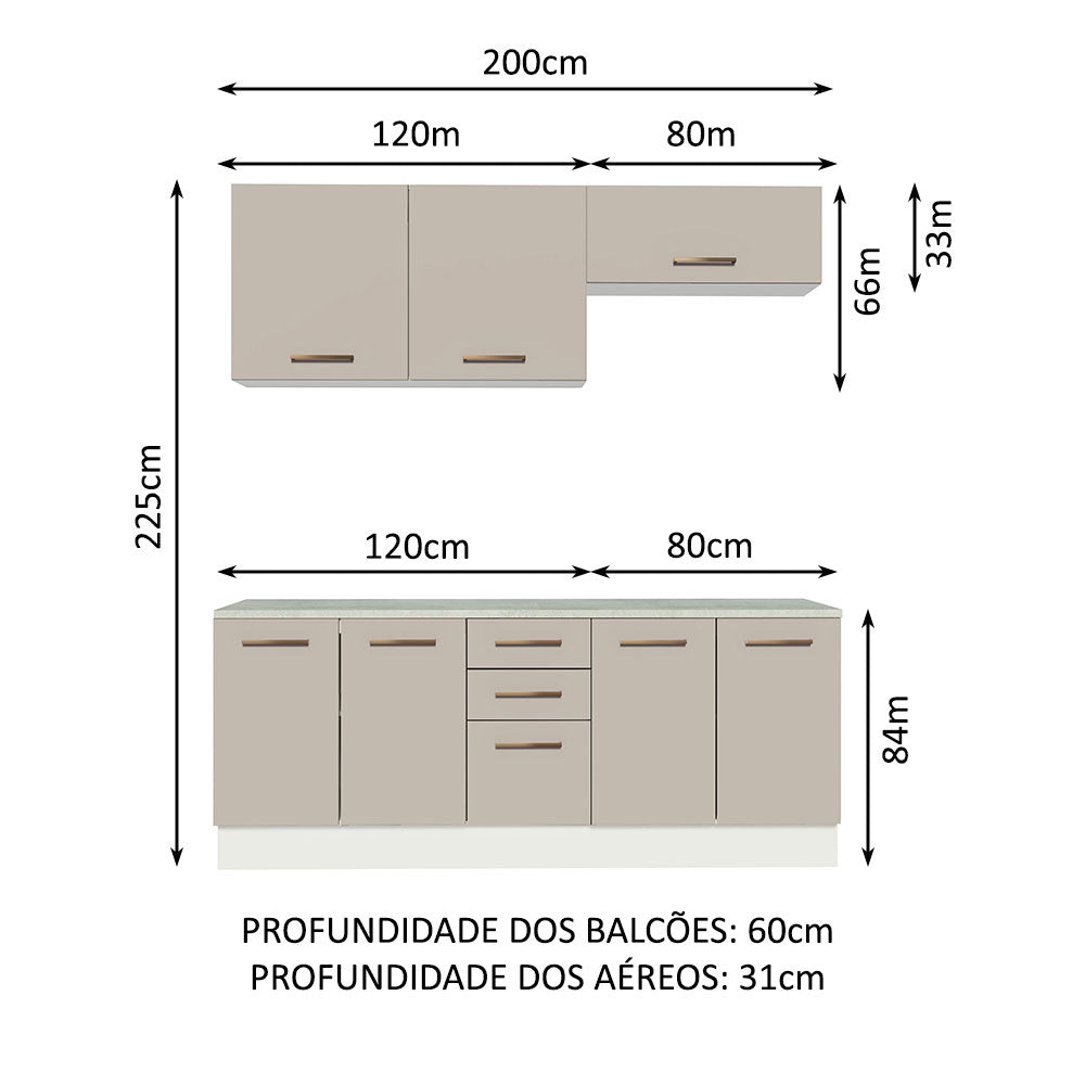 Kit 2 Gabinetes Bajos 2 Gabinetes Superiores 200 cm Blanco/Crema Agata Madesa