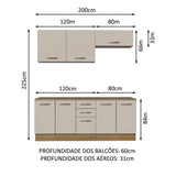 Kit con 2 Gabinetes Bajos y 2 Gabinetes superiores 200cm Marrón/Crema Agata