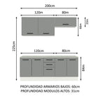 Kit Gabinete Bajo y Gabinete Superior Multiuso 200 cm Blanco/Gris Agata Madesa