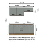 Kit Gabinete Bajo y Gabinete Superior Multiuso 200 cm Marrón/Gris Agata Madesa
