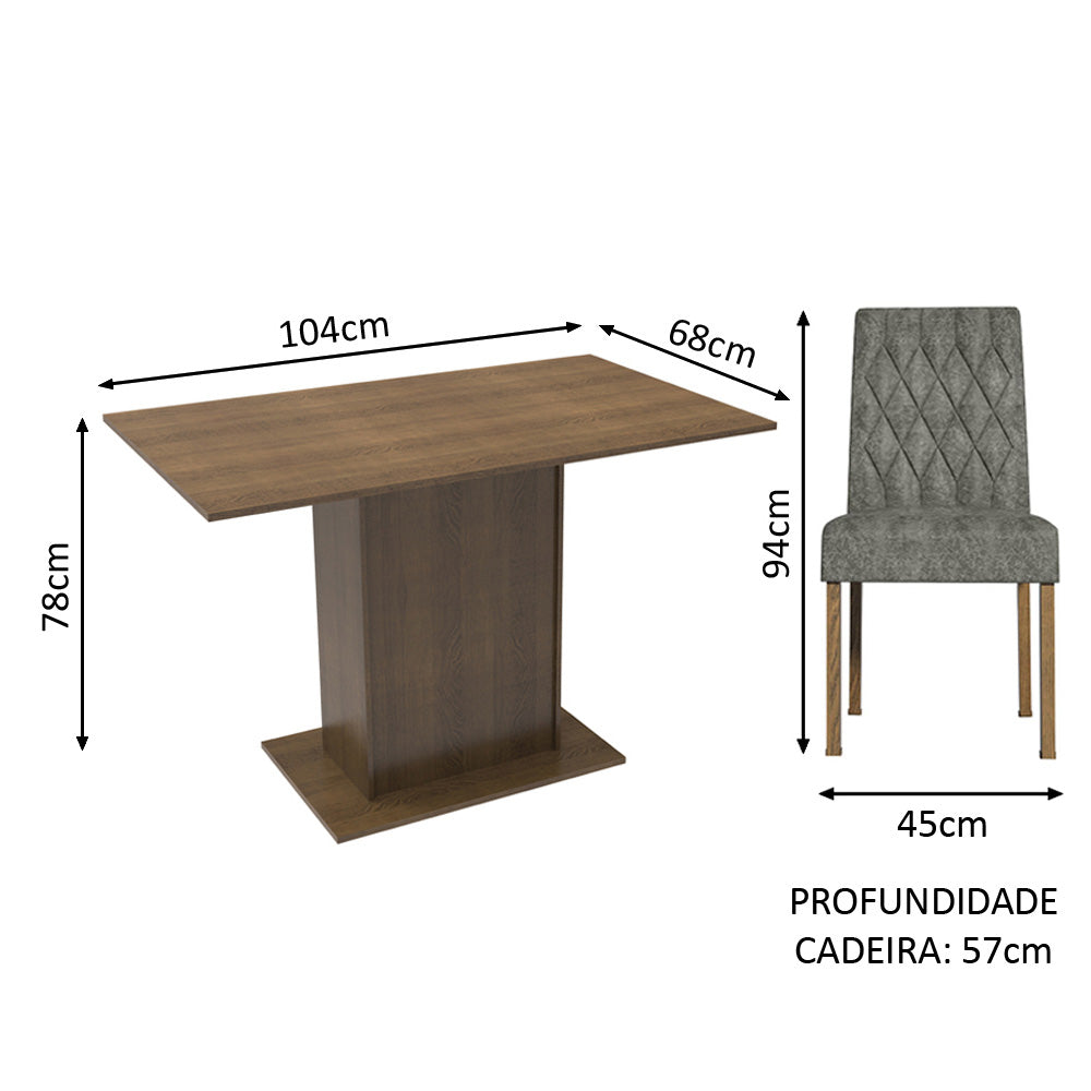 Conjunto de Comedor con Encimera Vidrio 2 Sillas Marrón/Silver Tainá Madesa
