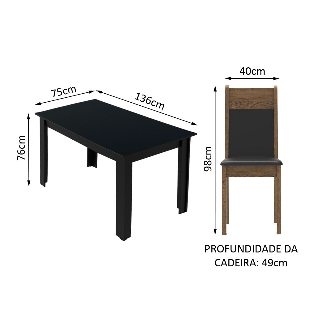 Comedor Habana Mesa Encimera de Madera con 4 Sillas Negro/Marrón