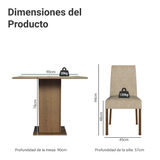 Juego de Comedor Mesa con Encimera de Vidrio con 4 Sillas Marrón/Crema/Imperial Evelin