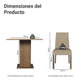 Juego de Comedor Mesa con Encimera de Madera 4 Sillas Livia Marrón/Crema/Imperial