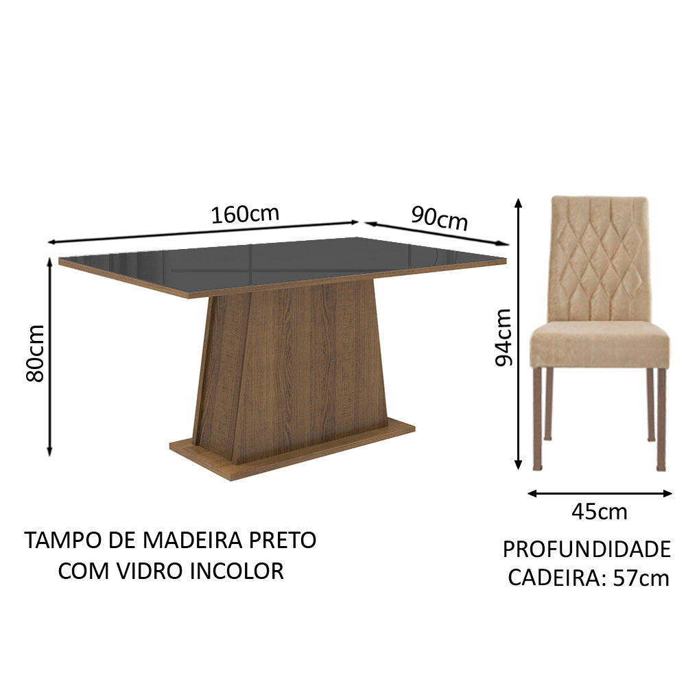 Juego de Comedor Madesa Mesa Cristal 4 Sillas Aryeli - Marrón/Negro/Imperial