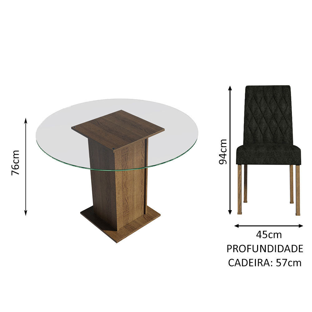 Juego de Comedor Encimera de Vidrio Circular 4 Sillas Marrón/Oxford Irene