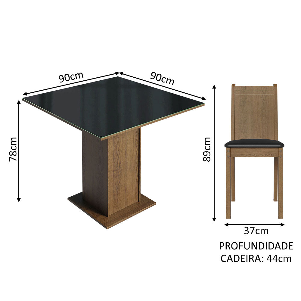 Conjunto de Comedor con Encimera Vidrio 4 Sillas Marrón/Negro Perla Madesa